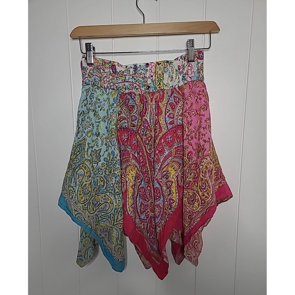 Girls Shark Hem Handkerchief Boho Hippie Floral Skirt Girls Size 5 Cotton